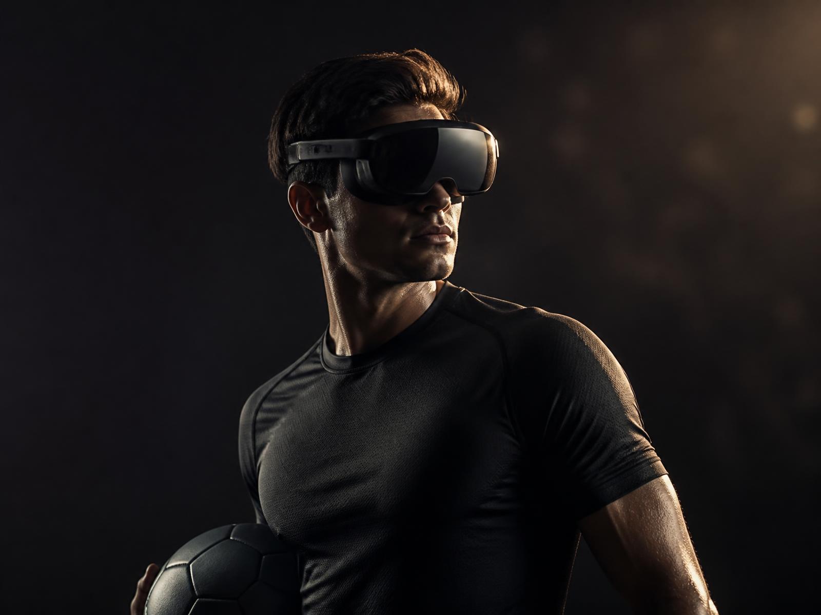 Athlete analysing a game situation inside an immersive training environment